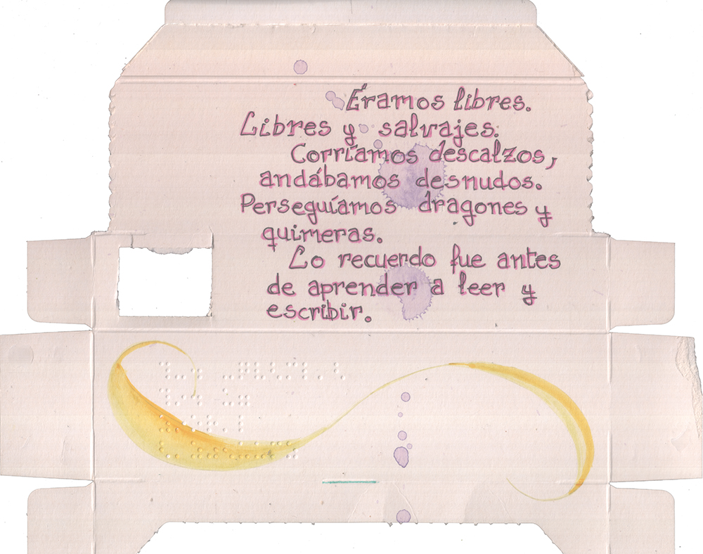 Obra 0198 de Mariano Luque - Proyecto 180º arte y leucemia - Tinta sobre envase de medicina - 2018 