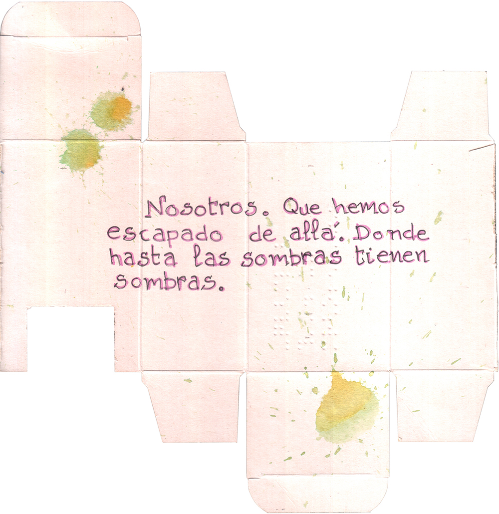 Obra 0225 de Mariano Luque - Proyecto 180º arte y leucemia - Tinta sobre envase de medicina - 2018